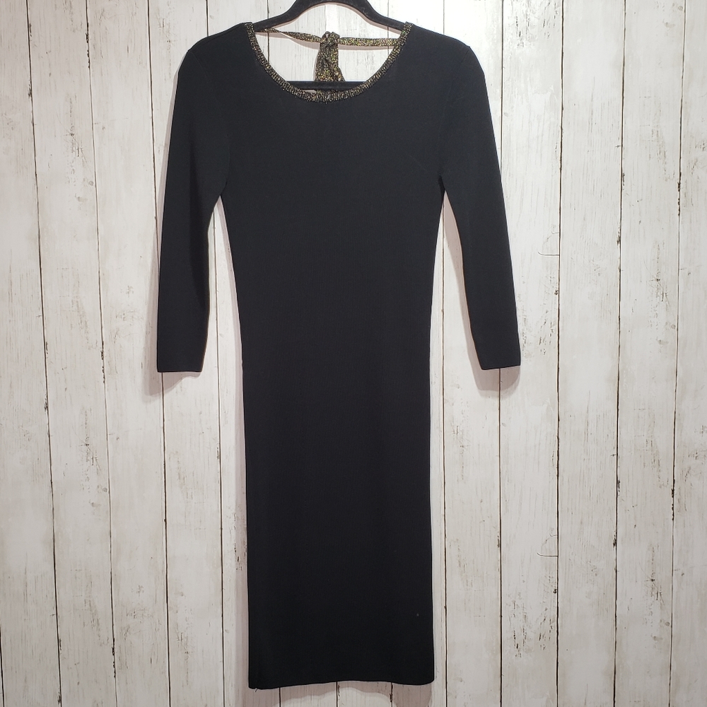Dynamite Black Knit Dress Low Back W/ Gold Accent
